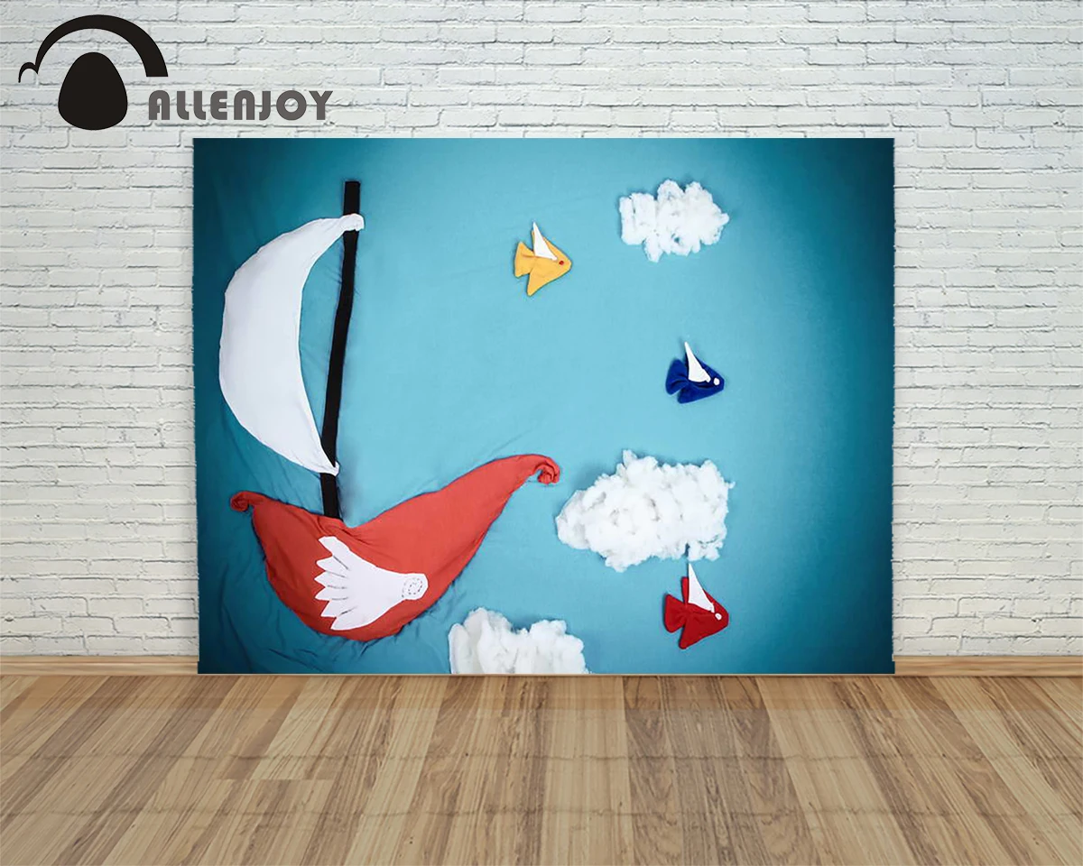 

5ftx7ft newborns Photography Backdrop cartoon clouds moon ship birds imitation fabric background for photography Allenjoy studio