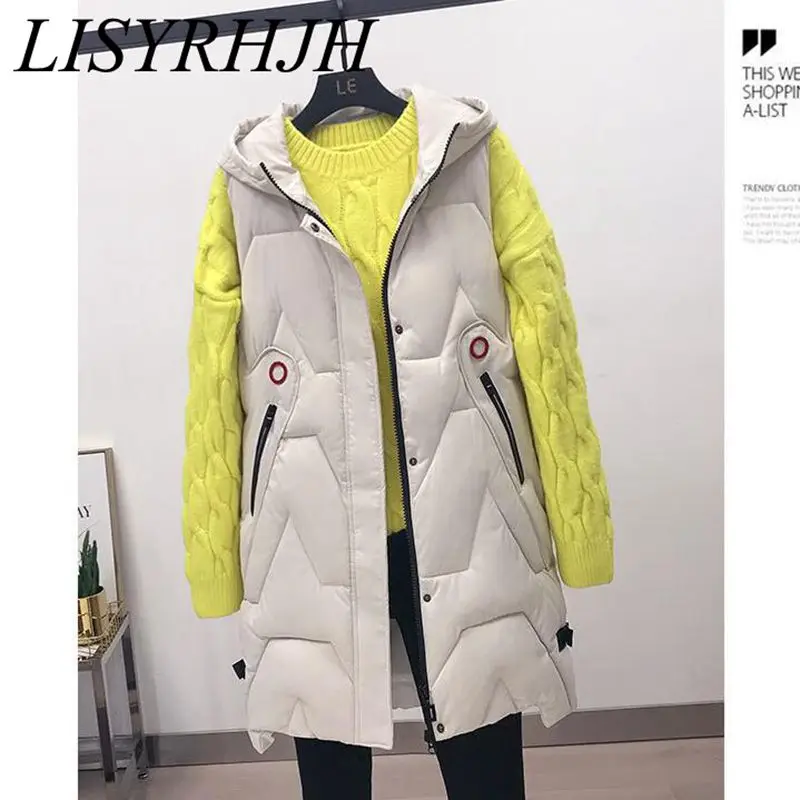 LISYRHJH зимний женский жилет куртка с капюшоном Утепленные длинные хлопчатобумажные пуховики в повседневном стиле жилет женский жилет без рукавов