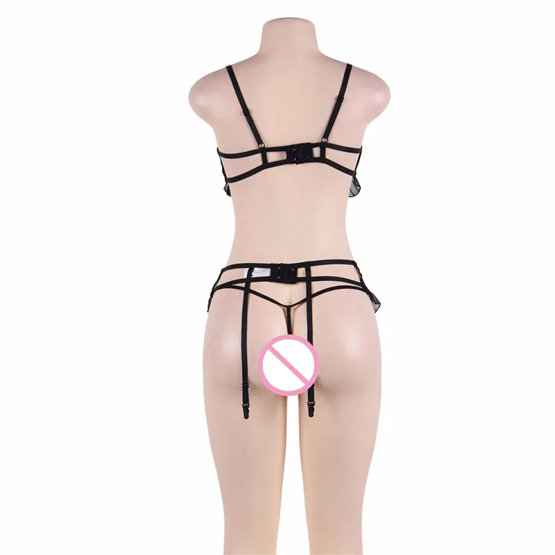 Plus Size Sexy Lingeries Women's Lace Open Cup Shelf Bra + Garter Belt + G-string Porn Sex Underwear Female Sexy Products