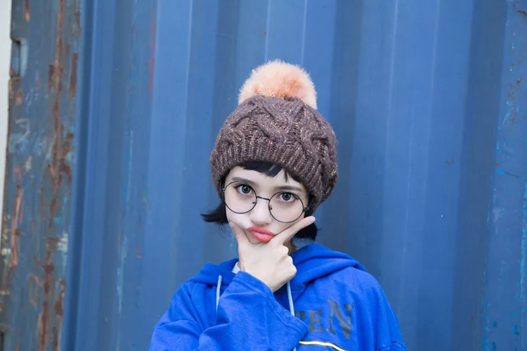 2018 New Winter Double-layer Hats Women Beanie Hat Fashion Thickening Knitted Wool Hand Made Twist Hats for Girls Pom Caps HC08 (2)