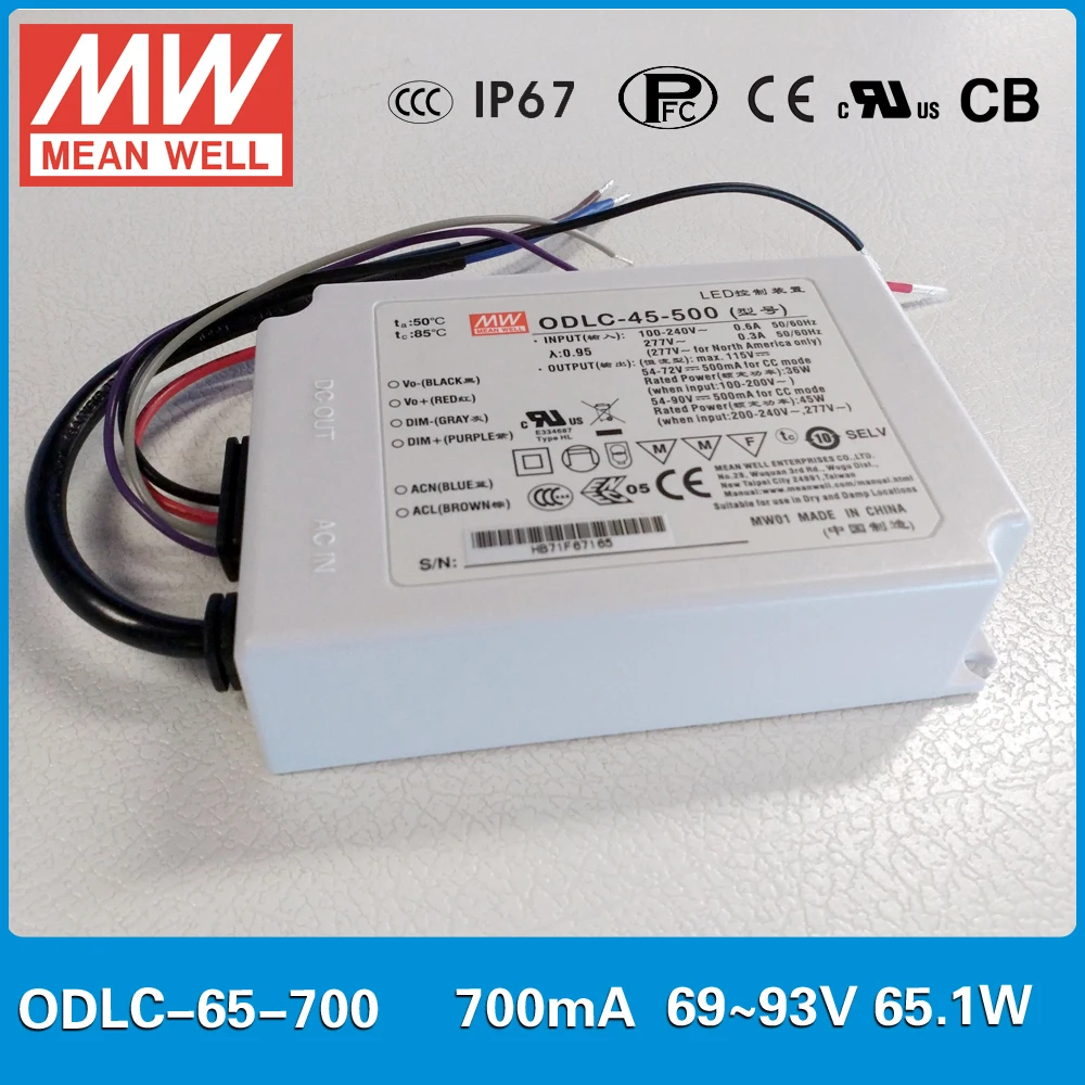 Original MEAN WELL Flicker free LED Power Supply constant current ODLC-65-700 output 65W 700mA 69~93V 0~10VDC/PWM signal dimming Original MEAN WELL Flicker free LED Power Supply constant current ODLC-65-700 output 65W 700mA 69~93V 0~10VDC/PWM signal dimming