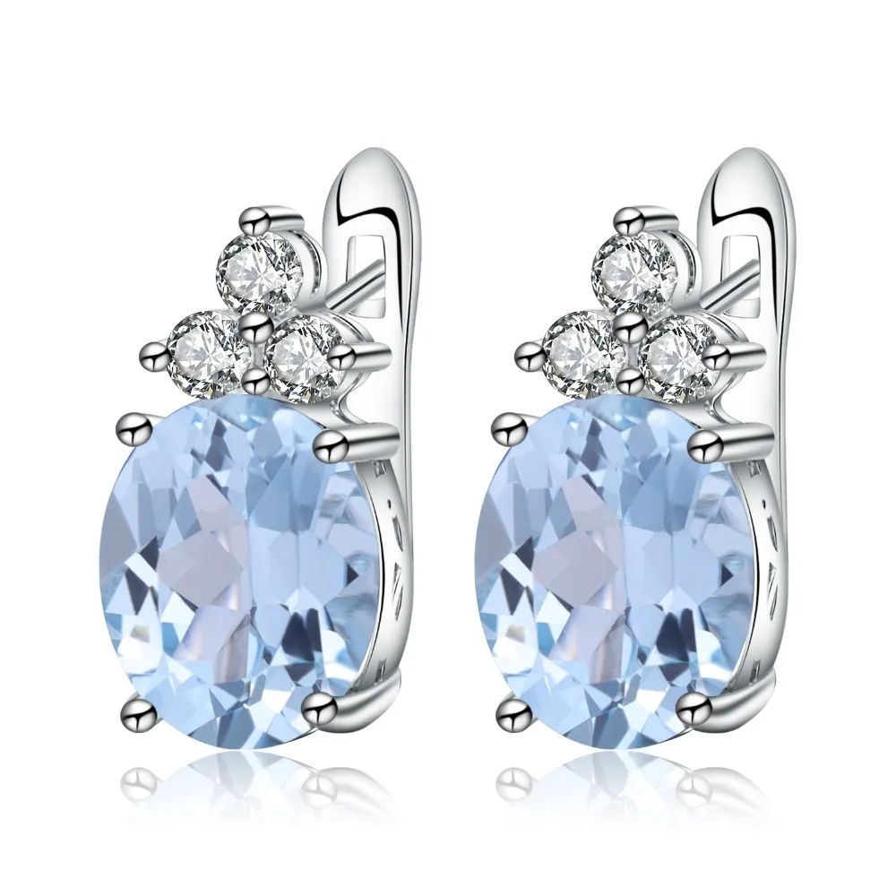 Серьги гвоздики женские из серебра 925 пробы с натуральным голубым топазом 6 94