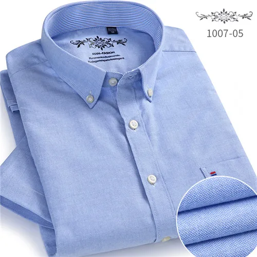 Лето, с коротким рукавом, на пуговицах, с воротником, ткань Оксфорд, облегающие, дышащие, удобные, качественные, модные, деловые, мужские, повседневные рубашки - Цвет: D100705