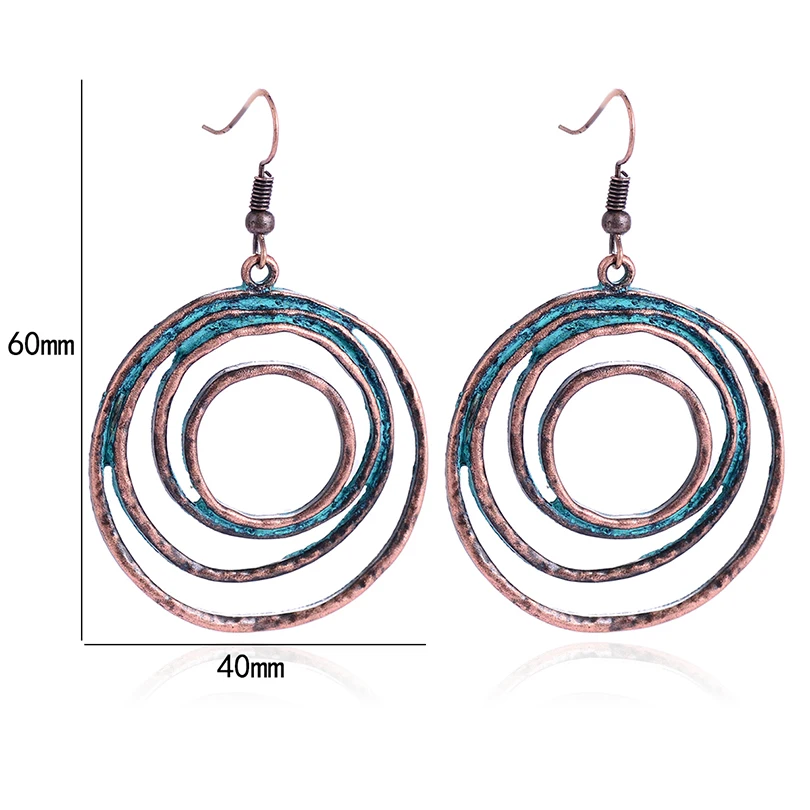Винтажные античные Золотые круглые серьги с подвеской в богемном стиле, в стиле панк, медные висячие серьги, креативные ювелирные изделия для девочек