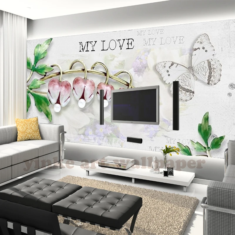 3D стереоскопический фотообои с изображением бабочки и надписью my love Настенные