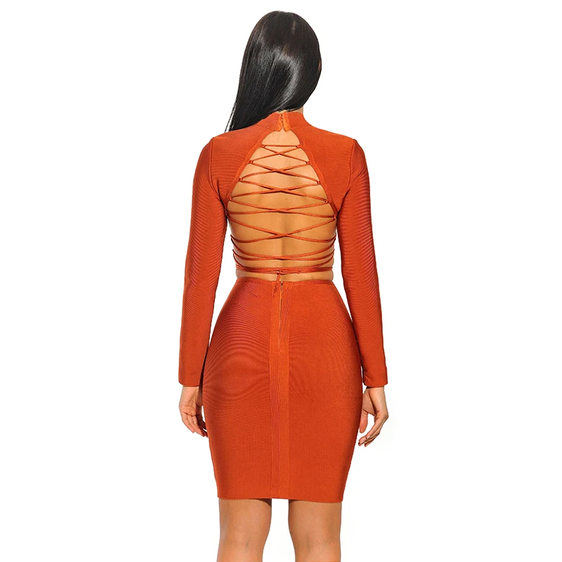 

Free Shipping Bandage Dresses 2019 New Arrivals Lace Up Dress Sexy Backless Dress Long Sleeve Bodycon Party Dresses Celebrity