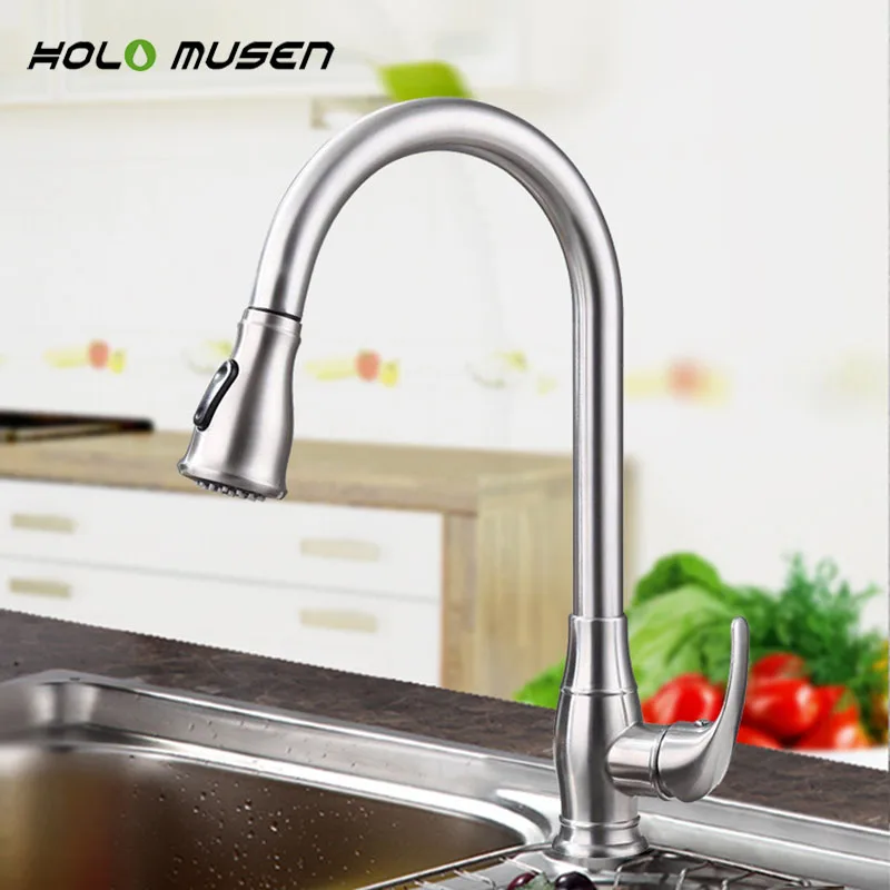 

New Arrival Lead-Free Brushed Nickel Kitchen Mixer SUS304 Stainless Steel Kitchen Faucet Pull Out Design