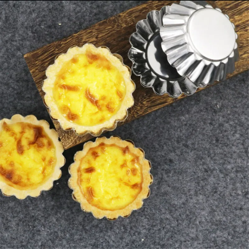 6pcs/pack Stainless Steel Egg Tart Molds Cookie Pudding Mould Makers