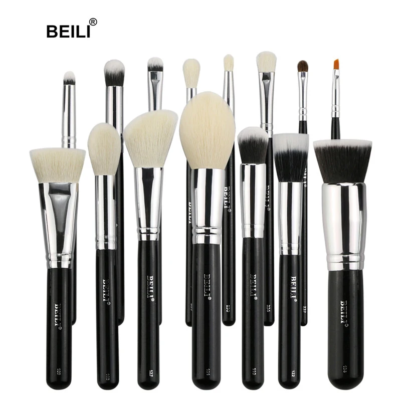 

BEILI 15pcs Makeup brush set Black Premium Goat hair Big Powder Foundation blusher Blending eye shadow Contour Ship from Russia