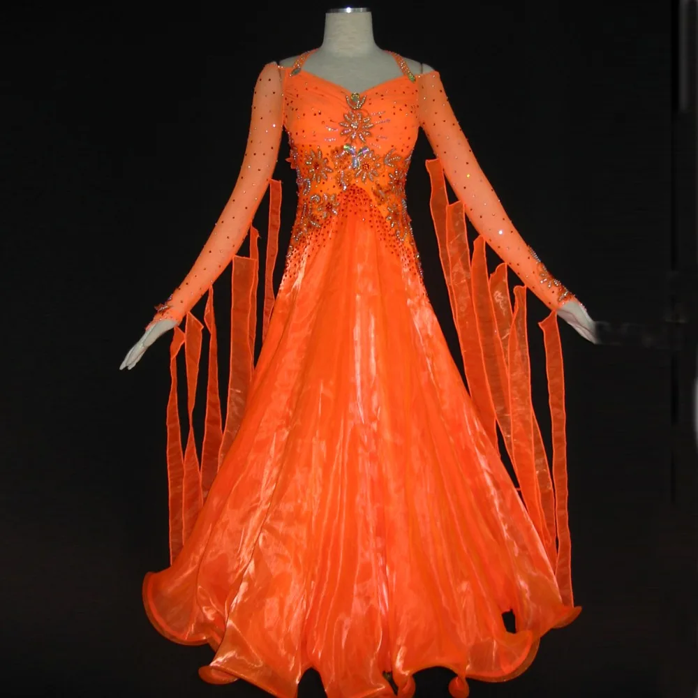2016 Orange Waltz Tango Ballroom Dance Dress For Woman B 1175
