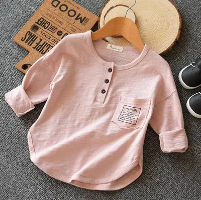 Детская футболка; Новинка года; мягкая футболка из бамбукового хлопка для мальчиков; Свободная Повседневная футболка с длинными рукавами для девочек; RT524 - Цвет: pink