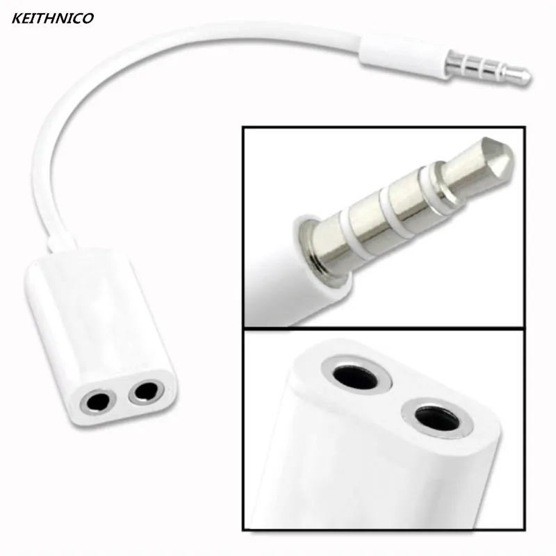 KEITHNICO 1PC 2 in 1 Earphone Microphone 3.5mm Audio Splitter Cables