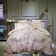 Роскошный набор постельного белья из египетского хлопка 100 S, розовый, фиолетовый, зеленый, с цветочной вышивкой, пододеяльник, простыня/льняные наволочки