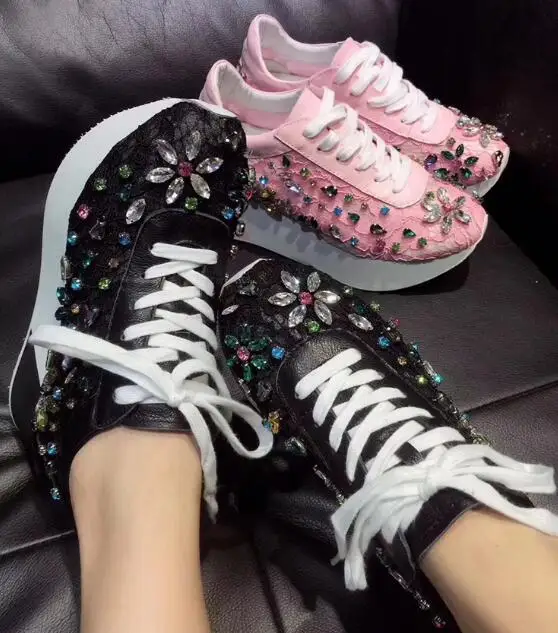 

Women's Shoes Sneaker Women Platform Thin Mesh Breathable Rhinestone Lace-up Summer Flower Ladies Shoes Sneakers