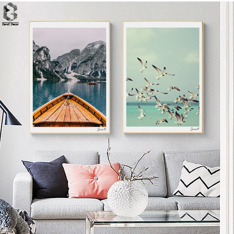 

Nordic Canvas Posters And Prints Wall Art Landscape Painting Wall Pictures for Home Decoration, Seagull Wall Decor