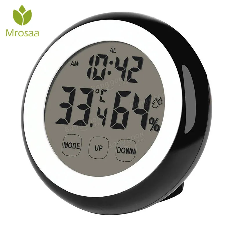 

Mrosaa Digital LCD Display Alarm Clock Kid Table clock Temperature Humidity Monitor Hygrometer Touch Screen Desktop alarm Clocks