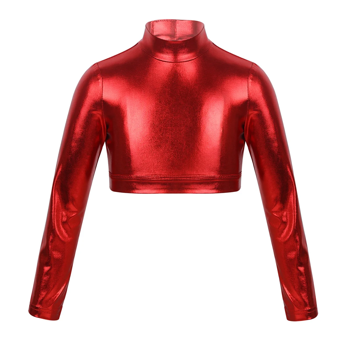 RUNQHUI Children's Girls' Tops Metallic Crop Shiny Short