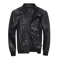 Мужская бейсбольная куртка с воротником-стойкой черные жакеты из овечьей кожи весенне-осенняя мужская повседневная одежда