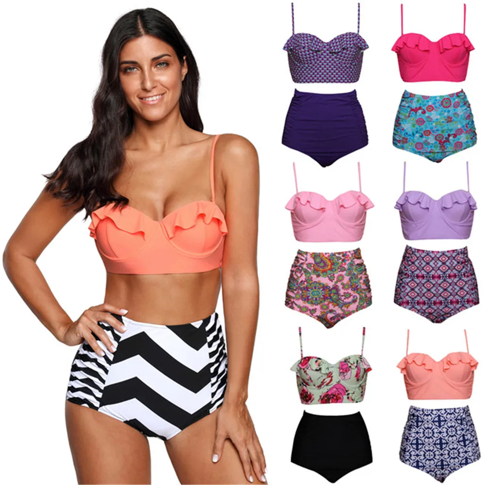 

HYCOOL Two Piece Bikini 2017 Plus Size 3XL Swimwear Dress Print Female Swimsuit Women Tankini Set Bathing Swim Suit 622