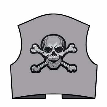 28CM Skull bones embroidery iron on patch for vest clothing application cool biker motorcycle patch 3