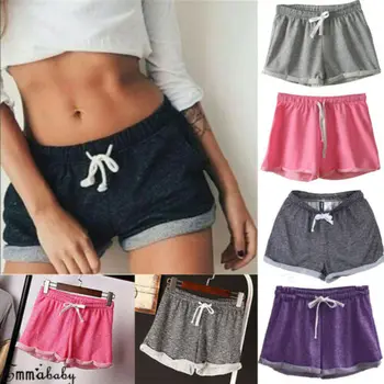 

2019 Summer Women Ladies Solid Lace Up High Waist Runinng Shorts Sports Running Gym Hot