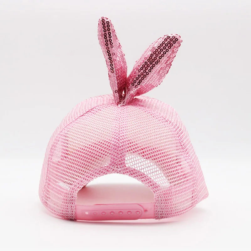 Baby Girl Baseball Hat Fashion Summer Kids Boy Mesh Visor Caps with Rabbit Ears Sequins Sun Skull Cap for Beach Park Outdoor7