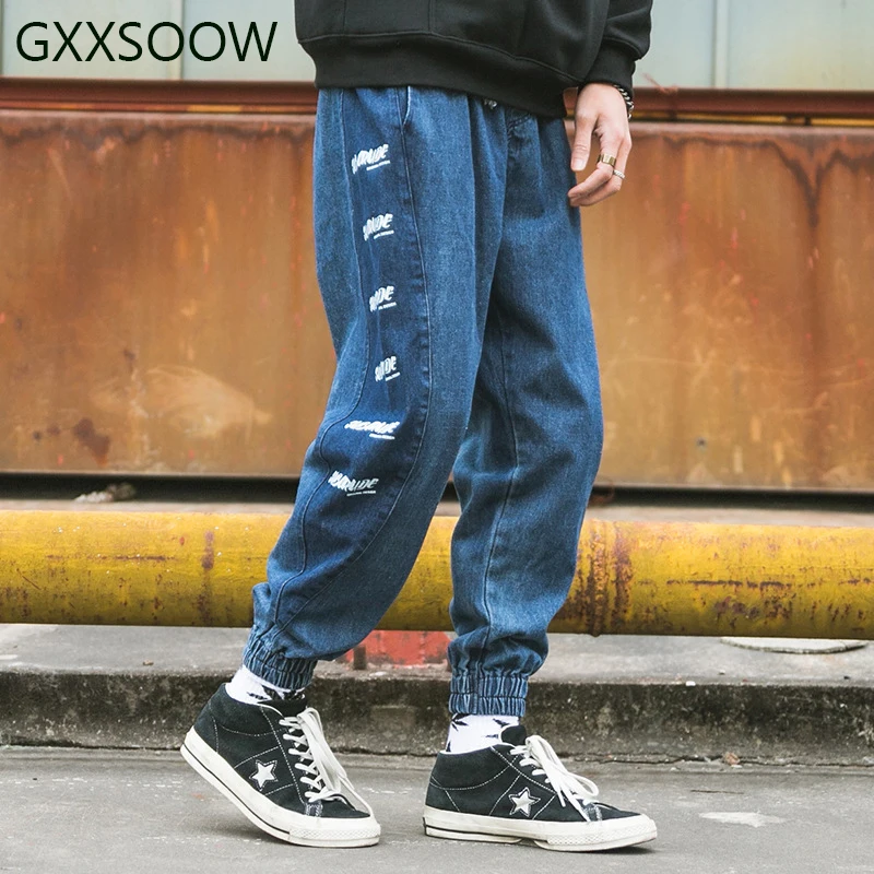 

Fashion Men's Joggers Jeans Pants Streetwear 2019 Denim Pants Hip Hop Men Baggy Jeans Harem Pants Homme Clothes GM90