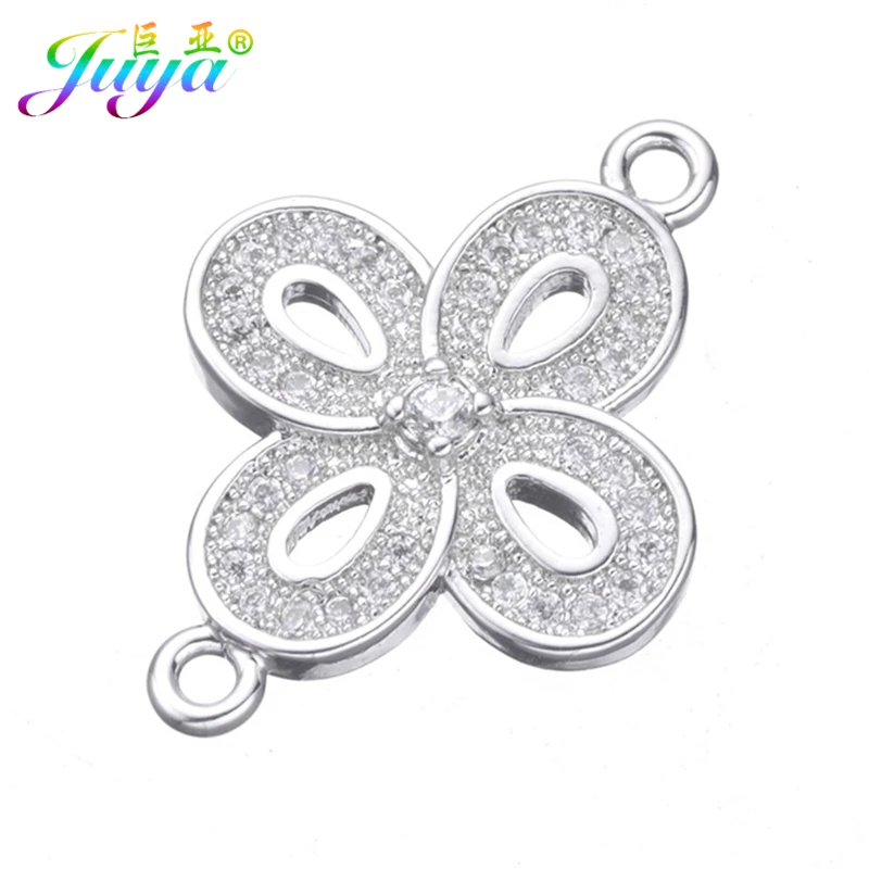 

Cz Rhinestones Jewelry Findings Supplies Gold/Silver Flower Charm Connectors Accessories For Women Earrings Bracelets DIY Making