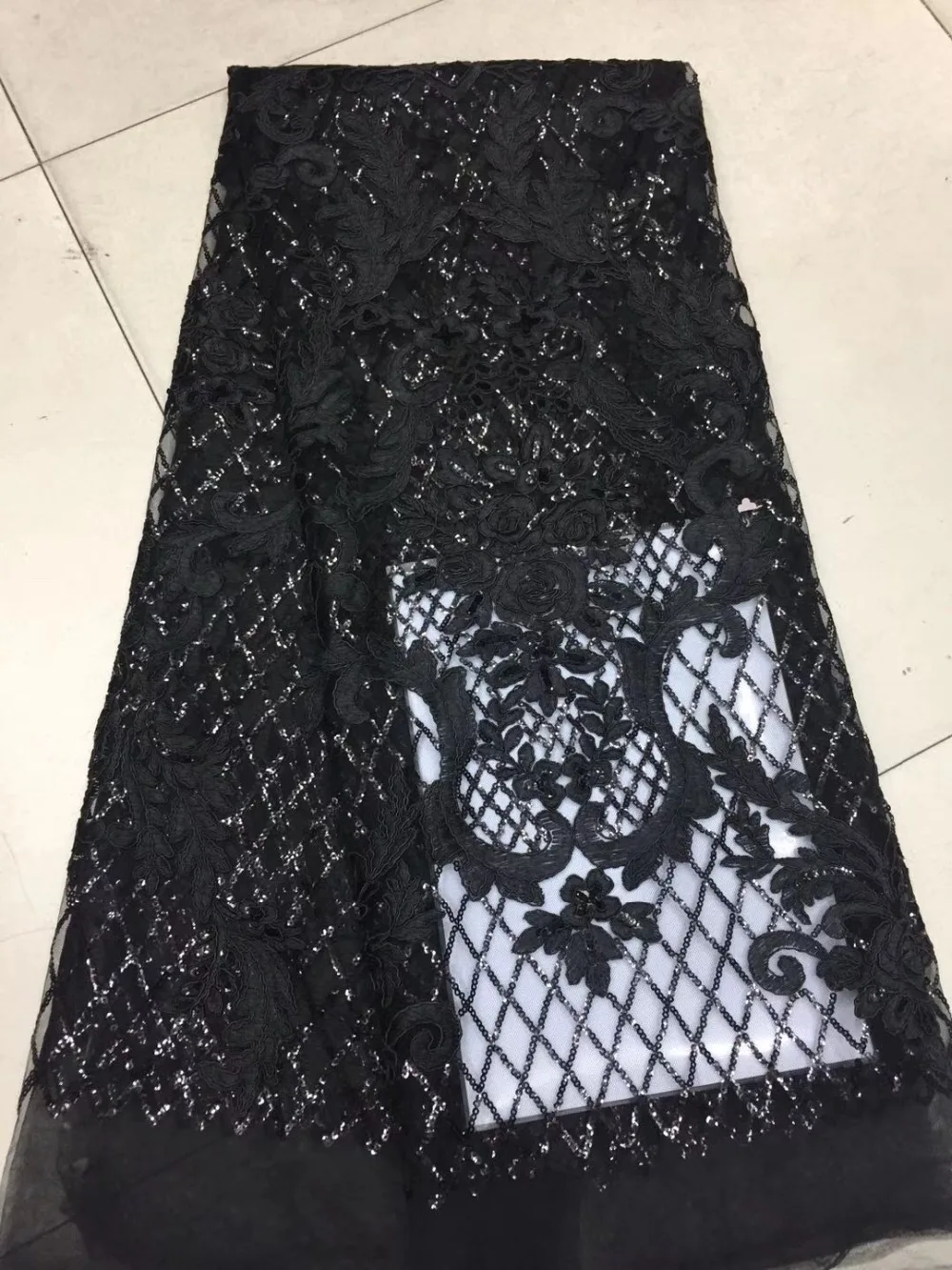 

French lace fabric 5yds/pce dhl black sequins embroidery fabrics women bright gorgeous luxury party event dresses 2019 new