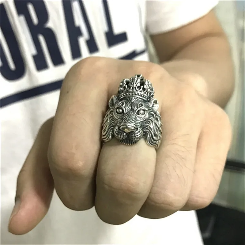 Best Pinksee Trendy Personality Crown Lion King Finger Ring for Men Vintage Punk Party Gothic Dainty Ring Jewellery