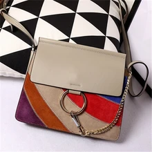 Hot Stripe Ring Circle Napa Patchwork Nubuck Genuine Leather Handbag Ladies Shoulder Bags Satchels Crossbody Bags Day Clutches