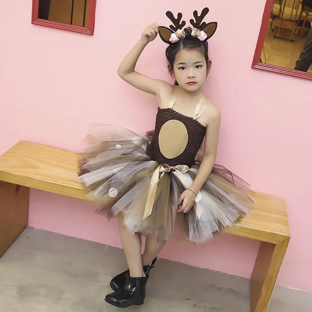 Deer Tutu Dress Happy Purim Baby Girls 1st Birthday Party Dresses Carnival Halloween Winter Cosplay Costume Clothes For Kids 6