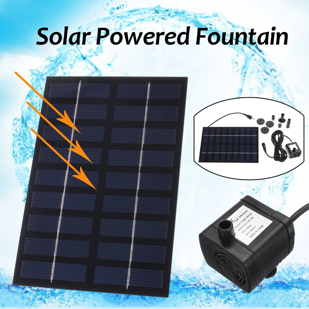 

Solar Powered Panel Water Fountain Pond Pool Water Garden Watering Pump Kit 220L/H 9V Submersible Aquarium Water Pump