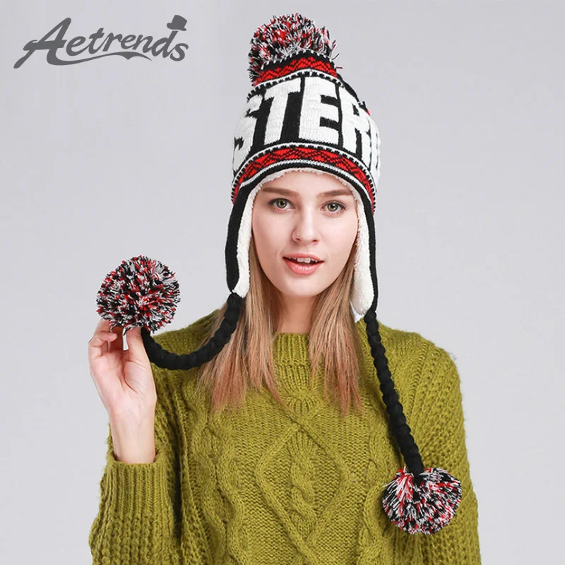 

5 Colors! 2015 Letter Fashion Designer Beanies Winter Hat with Ears Warm Gorro Beanie Hats with Velvet Lining Z-1355