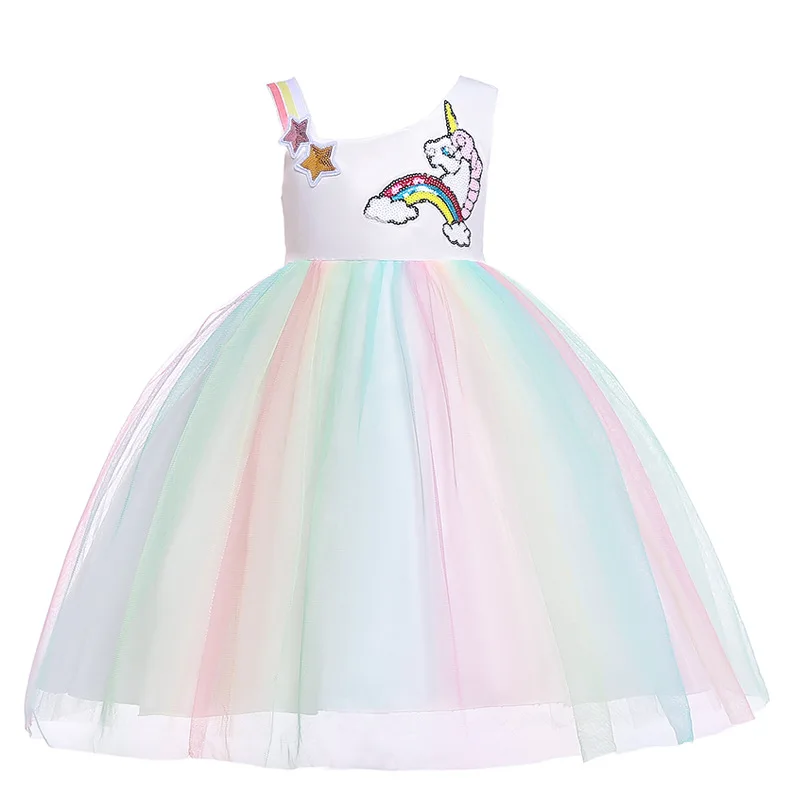 

Baby Girls Fantasy Clothes 1 Year Birthday Party Dress Girls Unicorn Pattern Tutu Gown Kids Rainbow Balls for Christmas Carnival