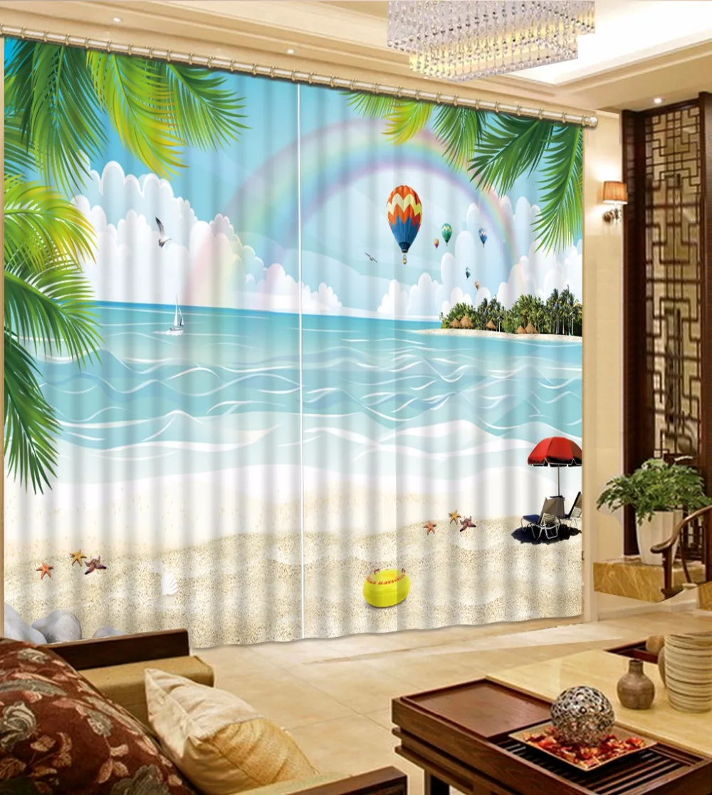 The Living Room Curtains beach rainbow Children Window Curtain Home Decor Blackout Hotel Office Wall Drapes Cotinas | Дом и сад