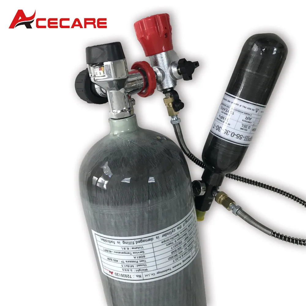 AC16820161035 6.8L+ 0.35L 300 бар углеродное волокно SCBA воздушный цилиндр для PCP винтовки Охота Дайвинг Танк страйкбол Пейнтбол Acecare