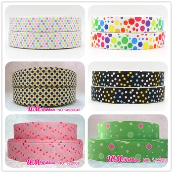 

Q&N ribbon 7/8inch 22mm colorful dots on webbing printed grosgrain ribbon 50yards/roll for headband bows