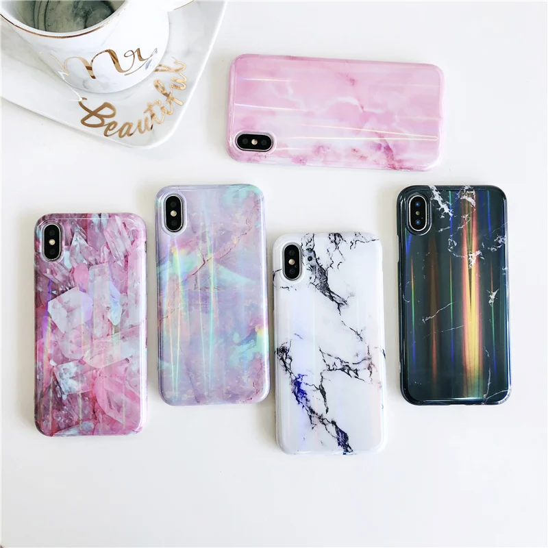 

For iphone X X XR XS XS Max case for iphone 6 6s 7 8 7plus shiny Crystal laser marble case soft silicone case cover capa