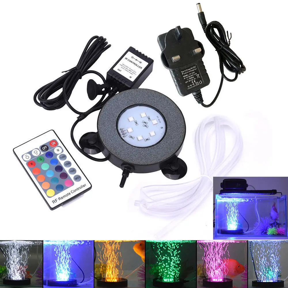 Аквариумный светодиодный светильник с воздушными пузырьками 6xSMD5050, чипы RGB, Точечный светильник s, 16 цветов, лампа для сада, пруда, бассейна, 24Key, пульт дистанционного AC100-240V