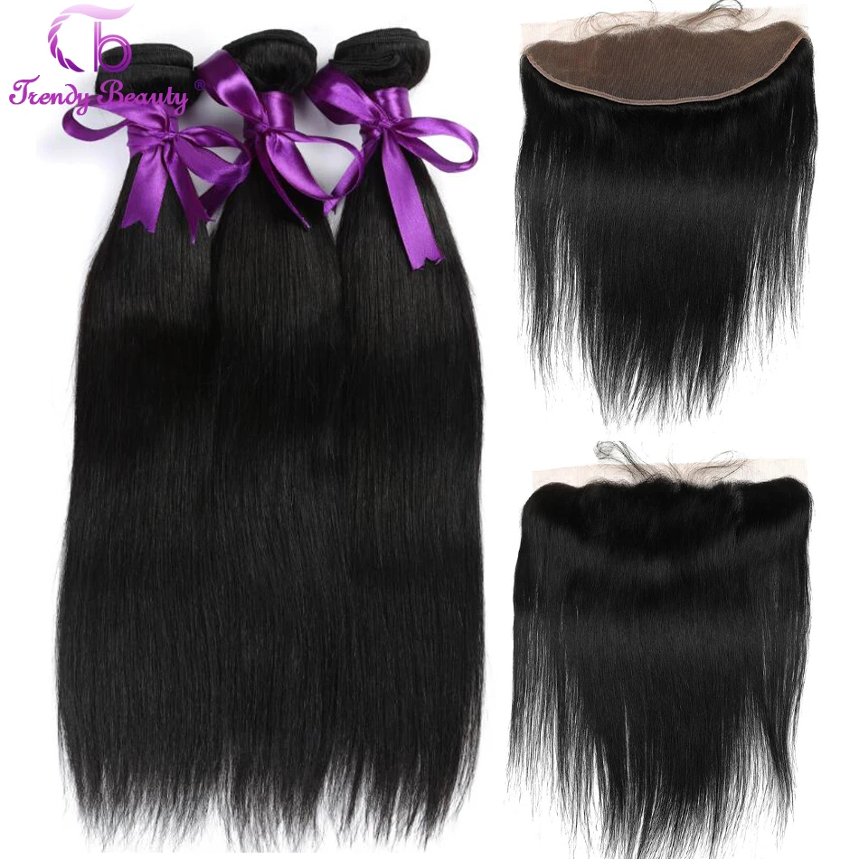 Trendy Beauty Hair Brazilian Straight Human Hair Bundles With Lace Frontal Closure 100% Human Hair 3 Bundles With Lace Frontal