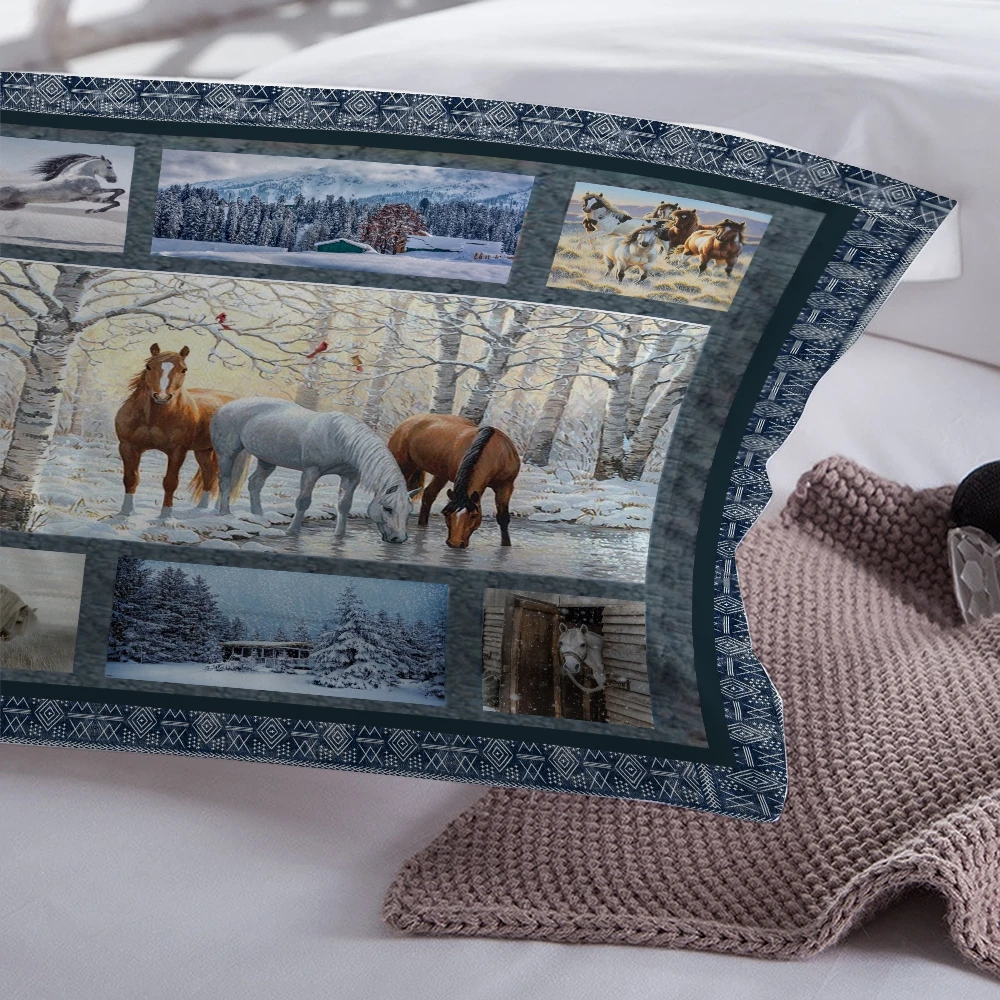 Комплект постельного белья с 3D лошадьми, пододеяльник с наволочками, Комплект постельного белья из 3 предметов, домашний текстиль