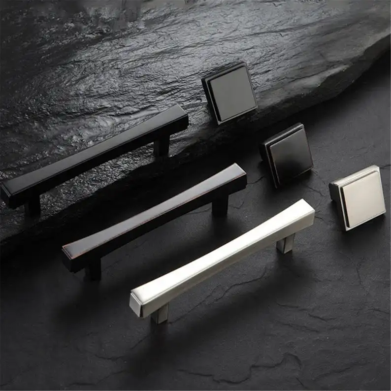 

3.75" 5" 7.55" Modern Kitchen Cabinet Handles Dresser Pulls Handles Black Drawer Knobs Pulls Door Handles Brushed Steel
