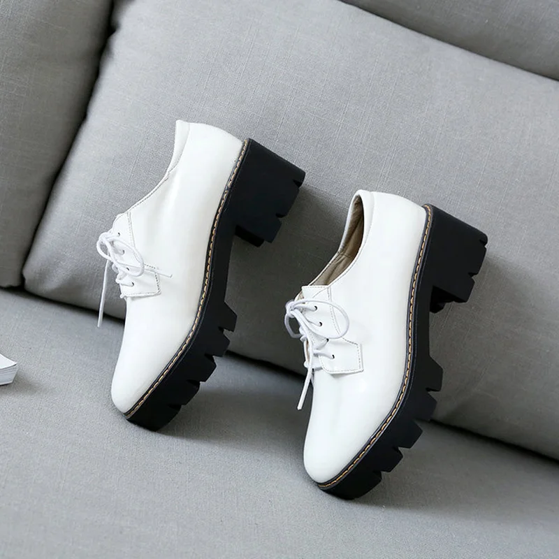 New Patent Leather Square Heel Women Pumps Casual Lace-Up Women Oxford Shoes Fashion High Heels Shoes Woman Platform Women Shoes (6)