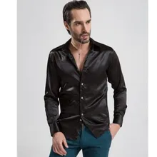 New 2017 Leisure Brand Clothing High-grade Emulation Silk Long Sleeve Shirts Men’s Casual Shirt Shiny Satin Camisa White Black