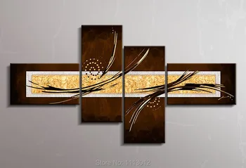 

High Quality 4 Panel Art Set Brown Modern Knife Star Line Flower Oil Painting On Canvas Abstract Home Decor For Living Room Sale