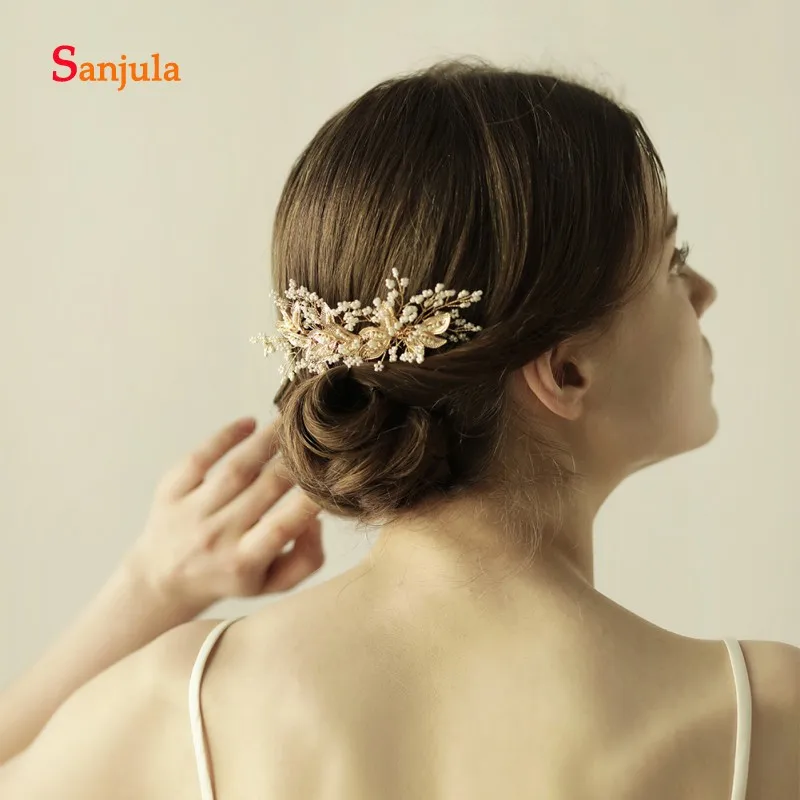 Три Листья цветок Форма bridalheadband золотой блестящей бисером свадебные аксессуары женская головная повязка с расческой Свадебные barette cheveux H85