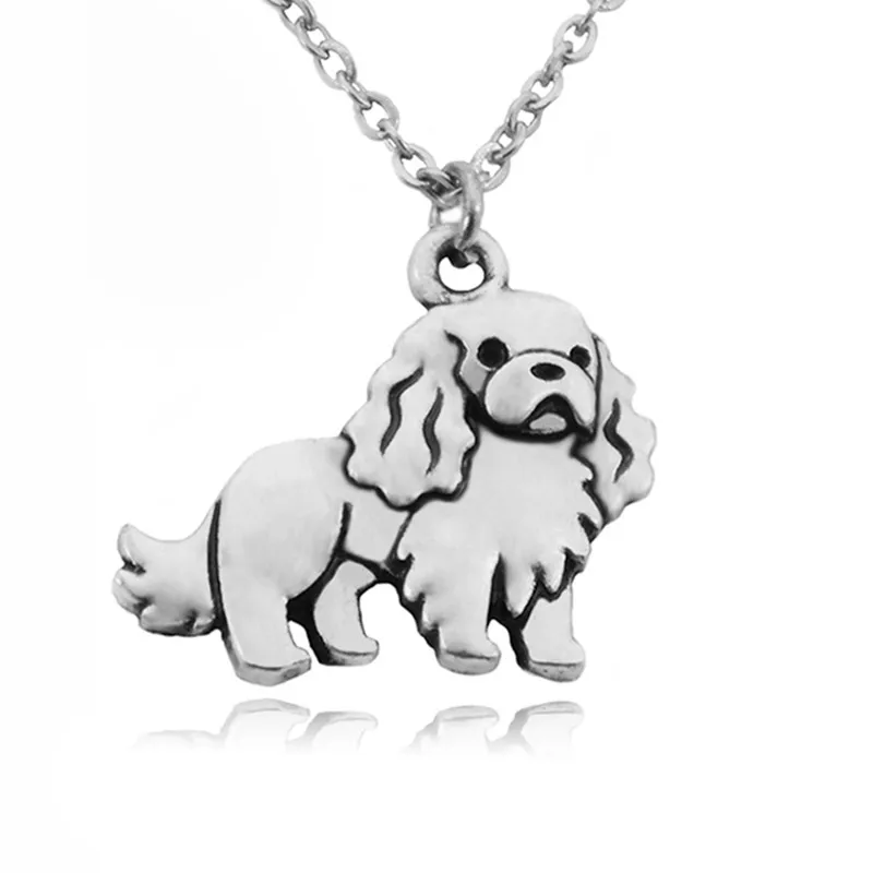 

Vintage Silver Stainless Steel Long Chains Cavalier King Charles Spaniel & English Toy Spaniel Dog Pet Pendant Necklaces Women