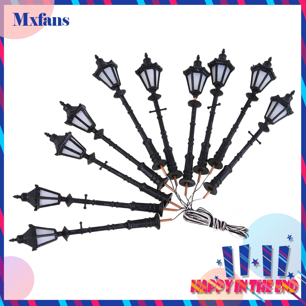 

Mxfans 10 x Black Metal Plastic Scale 1:25 LED Lamppost Garden Park Model Lights
