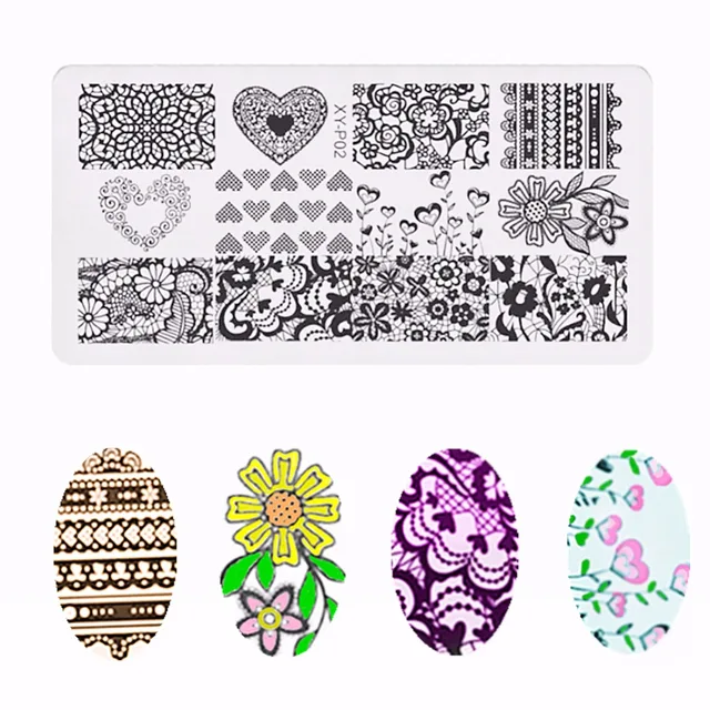 1pc template stamping plate heart flower lace rectangle image plate